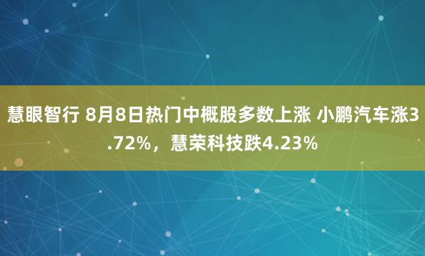 慧眼智行 8月8日热门中概股多数上涨 小鹏汽车涨3.72%，慧荣科技跌4.23%